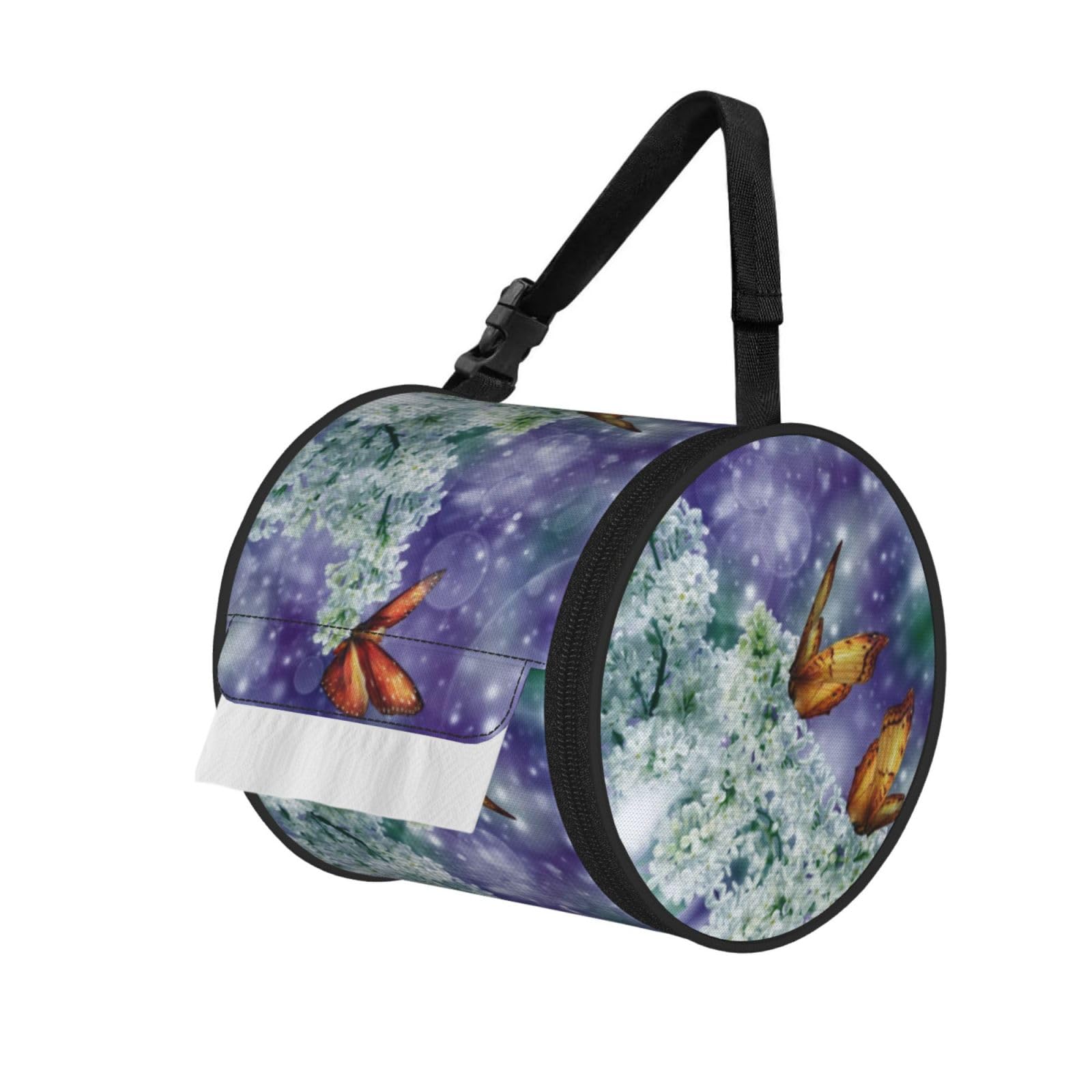 Beautiful Butterflies Print Hanging Toilet Paper Holder Camping Paper Towel Holder Portable Car Roll Paper Storage Bag With Adjustable Strap Suitable For Bathroom,Kitchen