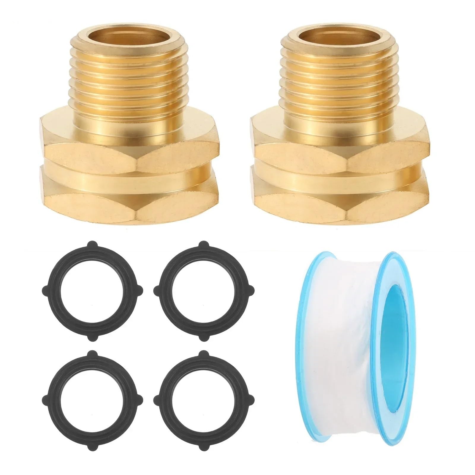 Brass Garden Water Hose Connectors Fitting with Washers Sealing Tape Kit, 3/4" GHT Male/Female To 1/2" NPT Male Threaded(A)