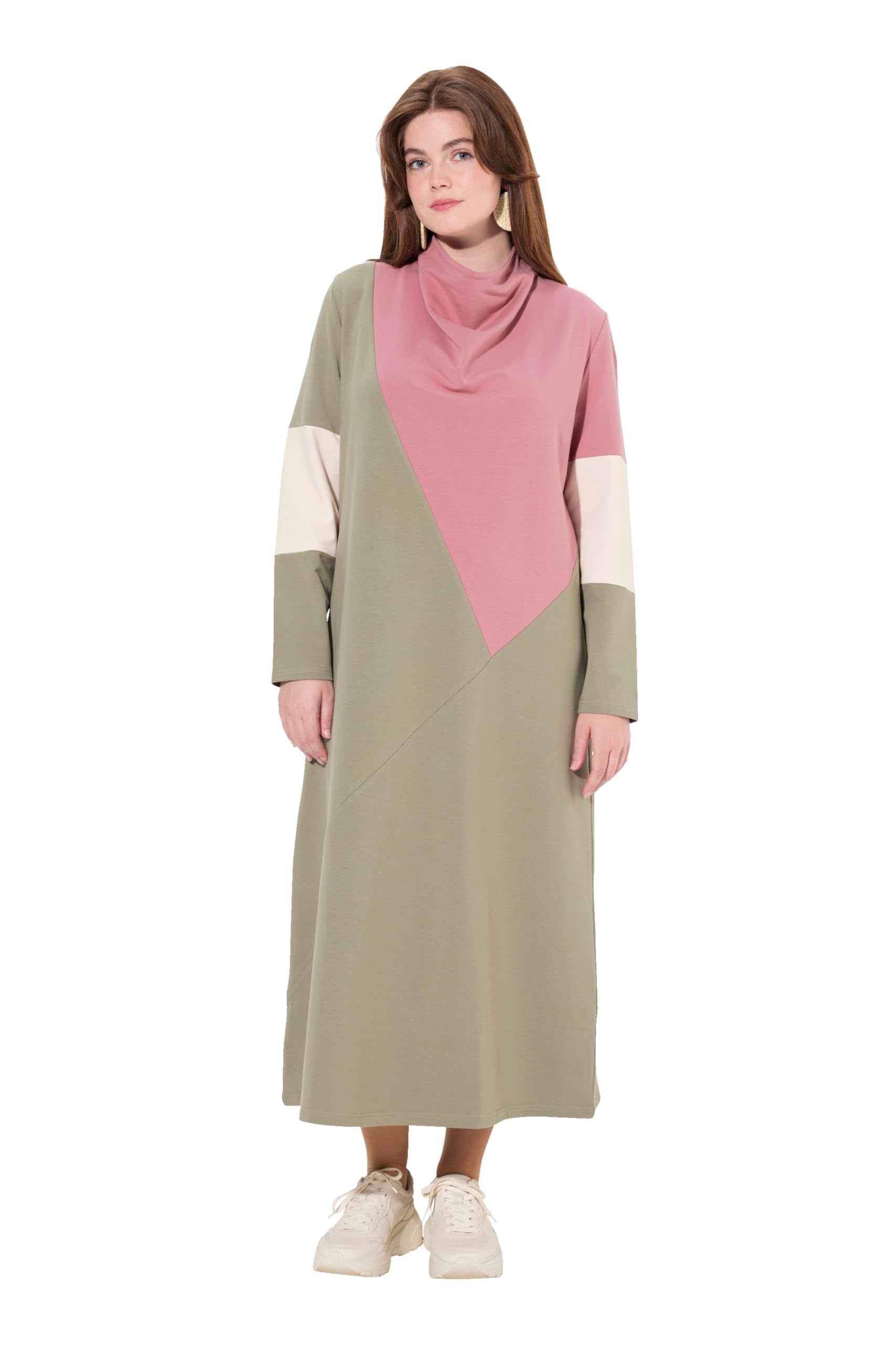 Ulla Popken Damen große Größen Übergrößen Plus Size Sweatkleid, Wasserfall-Ausschnitt, Langarm, Biobaumwolle 831961