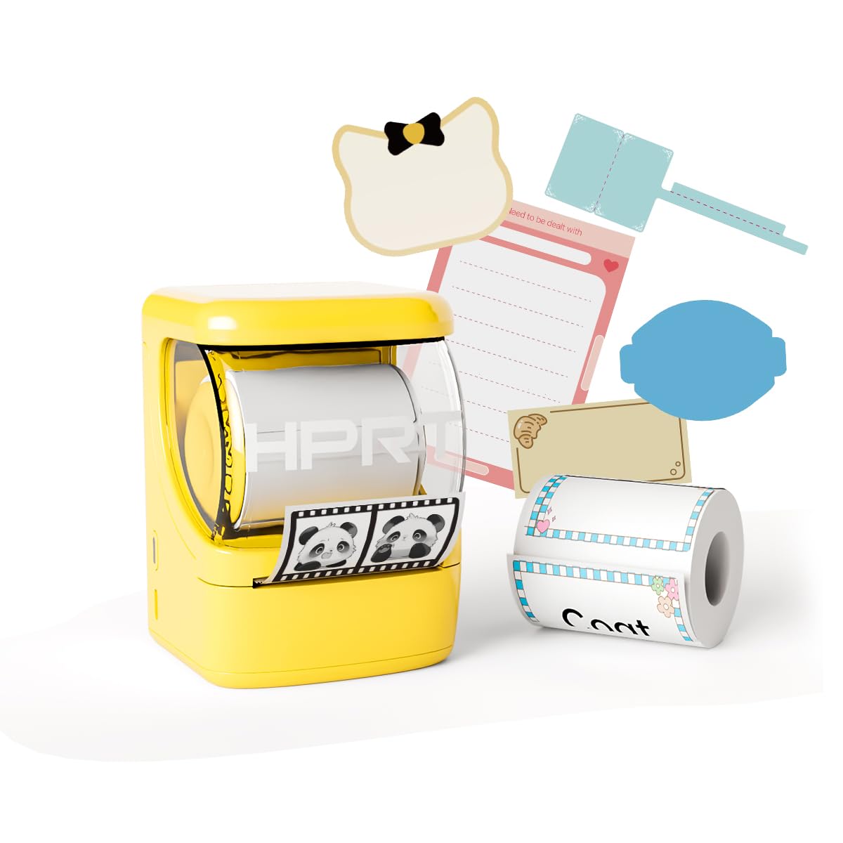 NEW1 Label Printer 2 Inch Portable Inkless Bluetooth Label Maker for Small Business, Home, School, Sticker Printer for Address, Logo, Barcode, Clothing, with Automatic Label Recognition（Yellow）