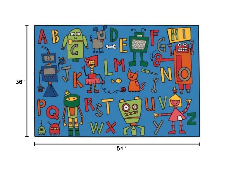Carpets for Kids KID$Value 36.79 Reading Robots Playroom Rug 3ft x 4ft 6in Rectangle Blue