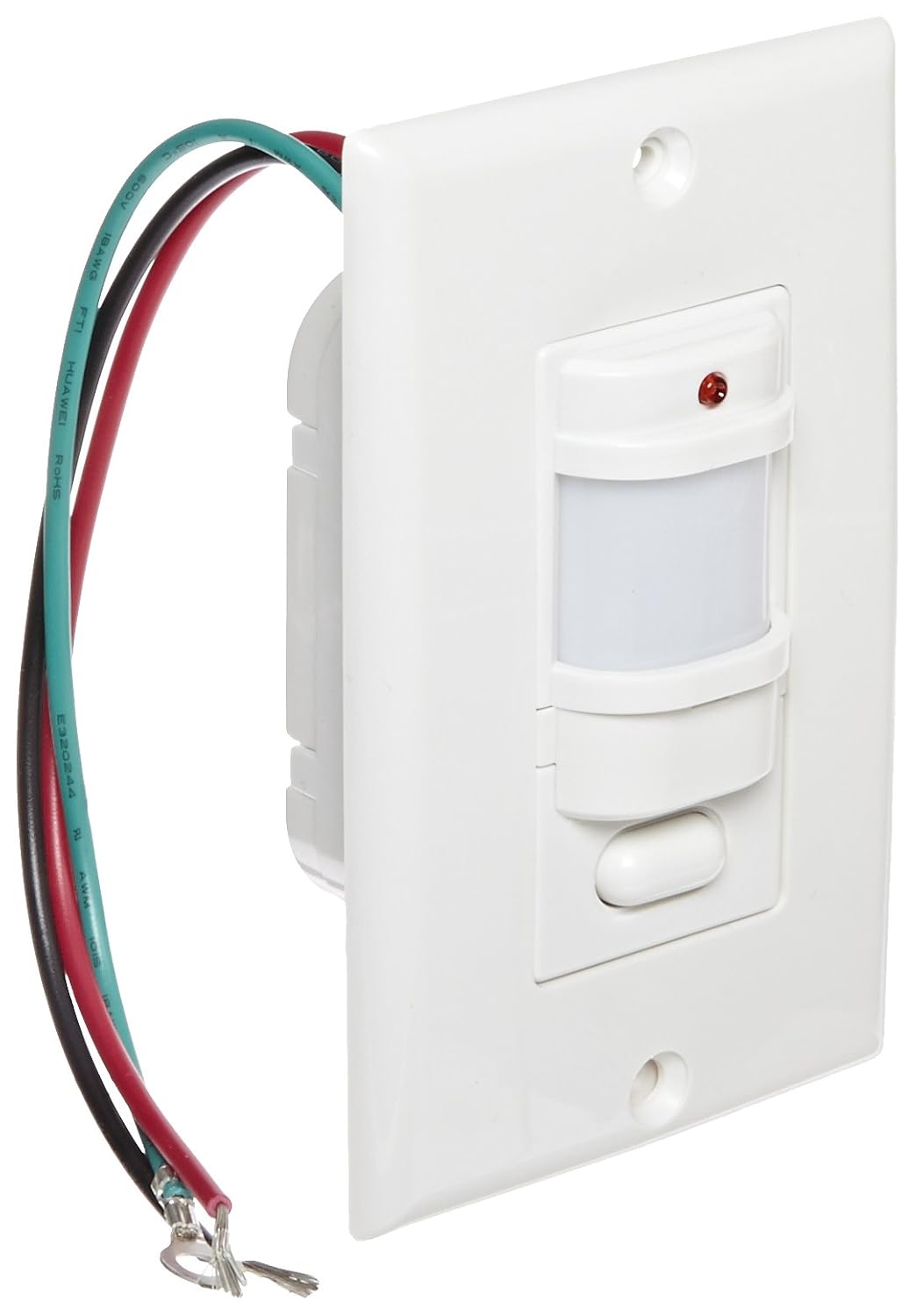 Hubbell WS120W Passive Infrared Wall Switch, 1 Button, White, 900sqft Max Sensing Range, 120VAC Voltage
