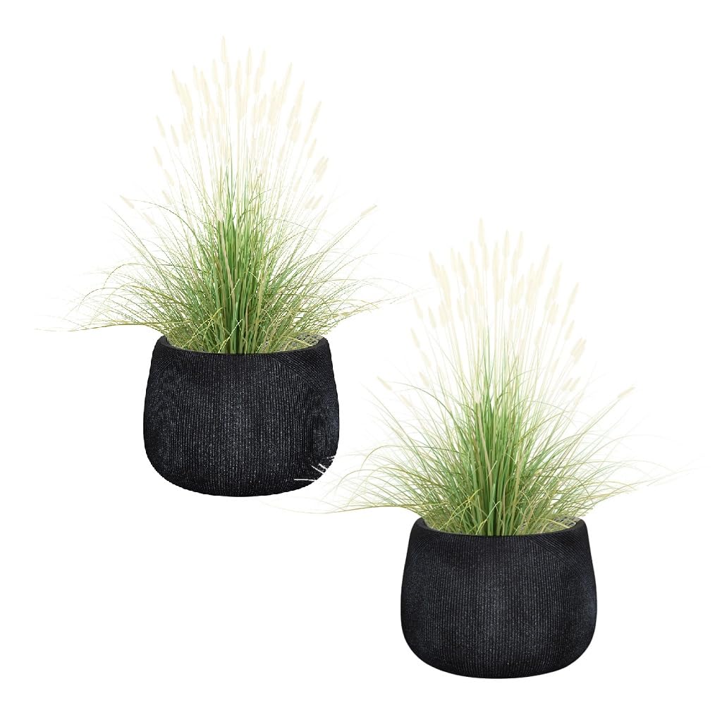 Dibor Fibre Clay Plant Pots Set of 2 Outdoor 55cm Modern Rippled Finish Flower Pot Planters Patio Doorstep Porch Tree Shrub Topiary Bush Entryway Plant Pot Clay Planters (Black, Large 70L) — image 1