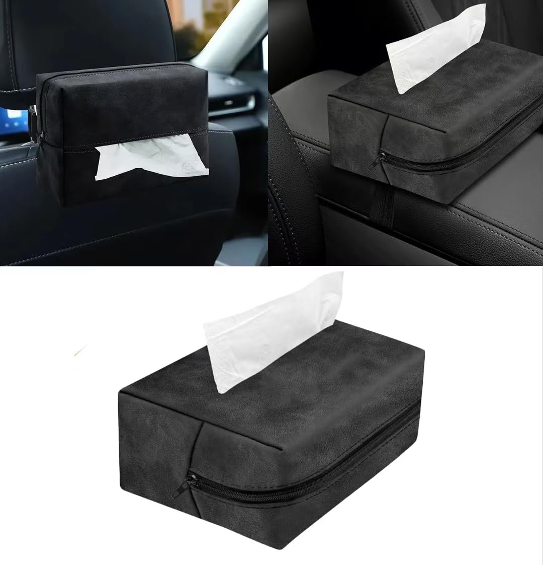 QIZUN Car Tissue Dispenser Holder for VW Tiguan Allspace 5-Sitzer | 2016-2024 Central Armrest Console Organizer Suede Auto Interior Accessory Anti-Slip Durable