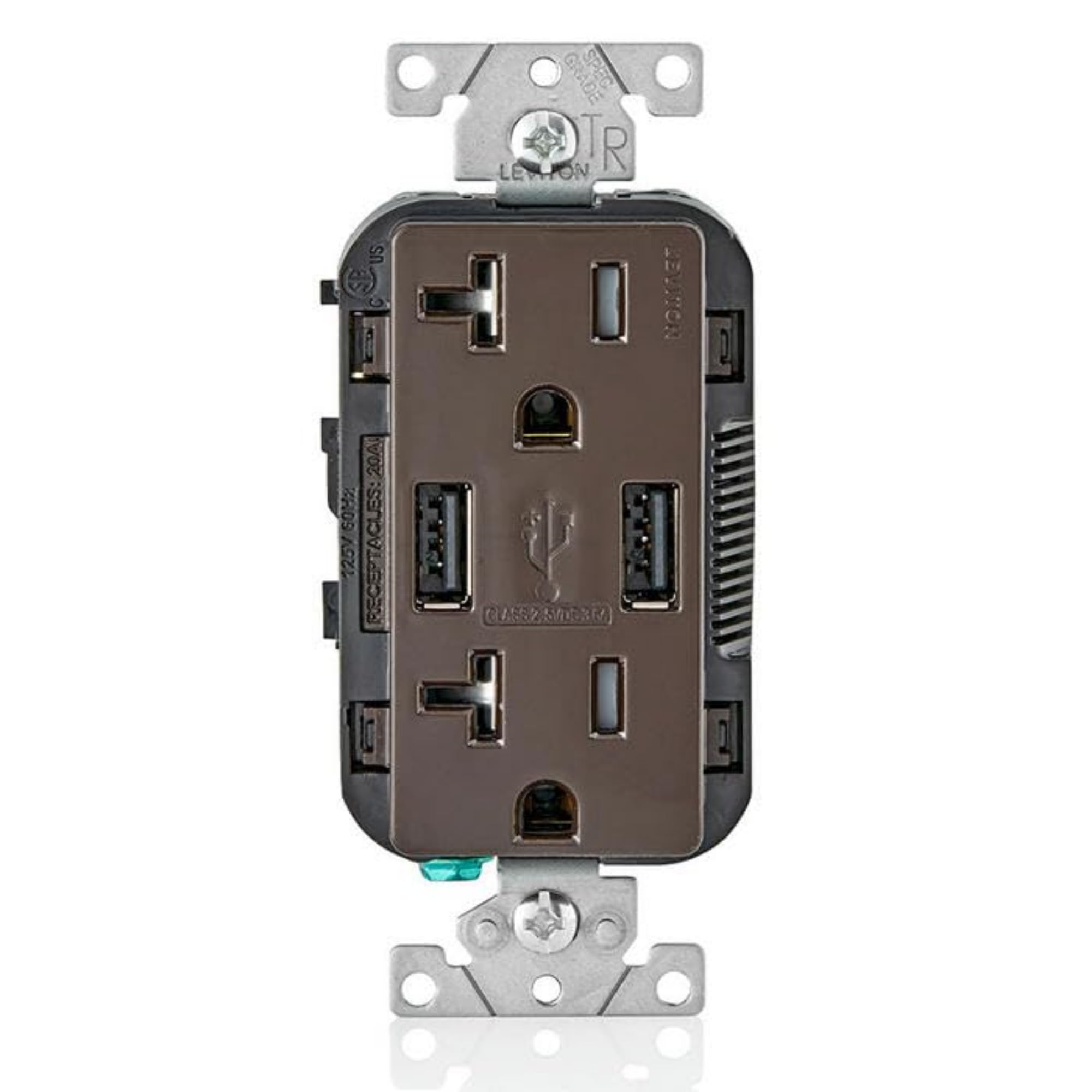 Leviton T5832-B Type-A USB in-Wall Charger with 20A Tamper-Resistant Outlet, USB Charger for Smartphones, Black