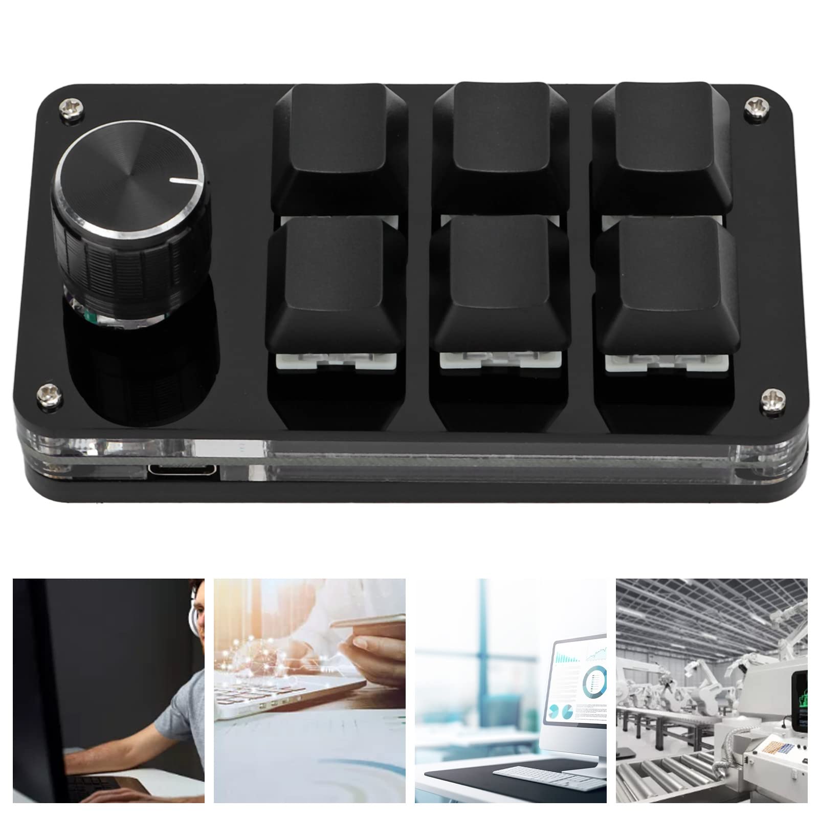 Yoidesu Mini clavier à 6 touches avec bouton, clavier macro programmable multifonctionnel, avec 6 touches entièrement programmables, clavier mécanique à faire soi-même pour jeu (noir)