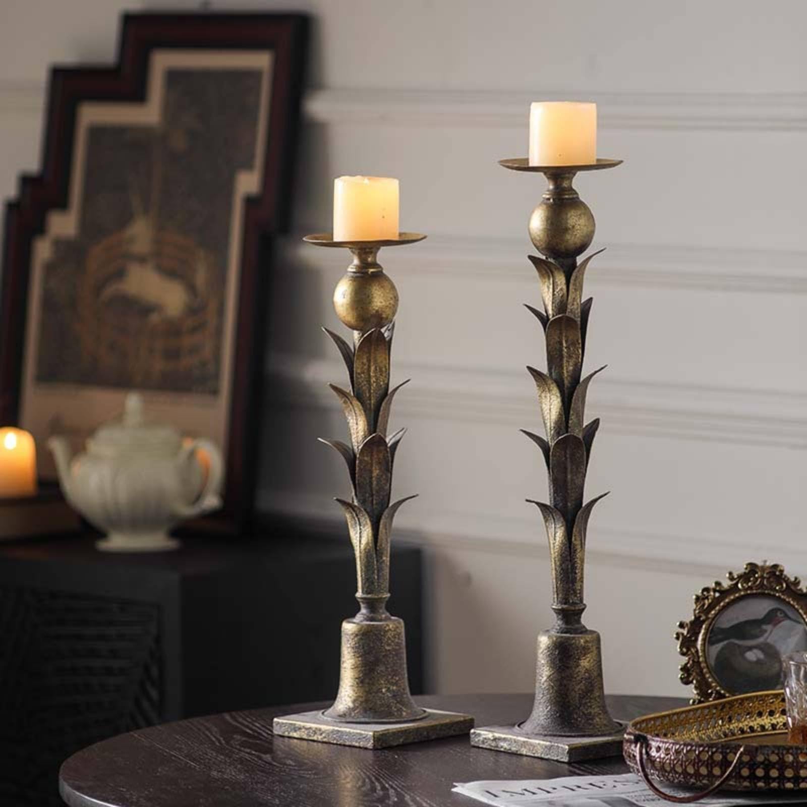 Baoblaze Candelabro Portacandela Candelieri Portapilastri Supporto Candele Dal Look in Ferro Stelo Sottile con Sfera E Piatto Superiore Stile Rustico, A3080