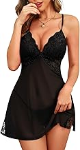 UMIPUBO Lingerie Donna Sexy Babydoll Intima Intimo Camicia da Notte Set Sexy Sleepwear Pizzo con Scollo a V Pigiama Abito in Pizzo G-Stringa