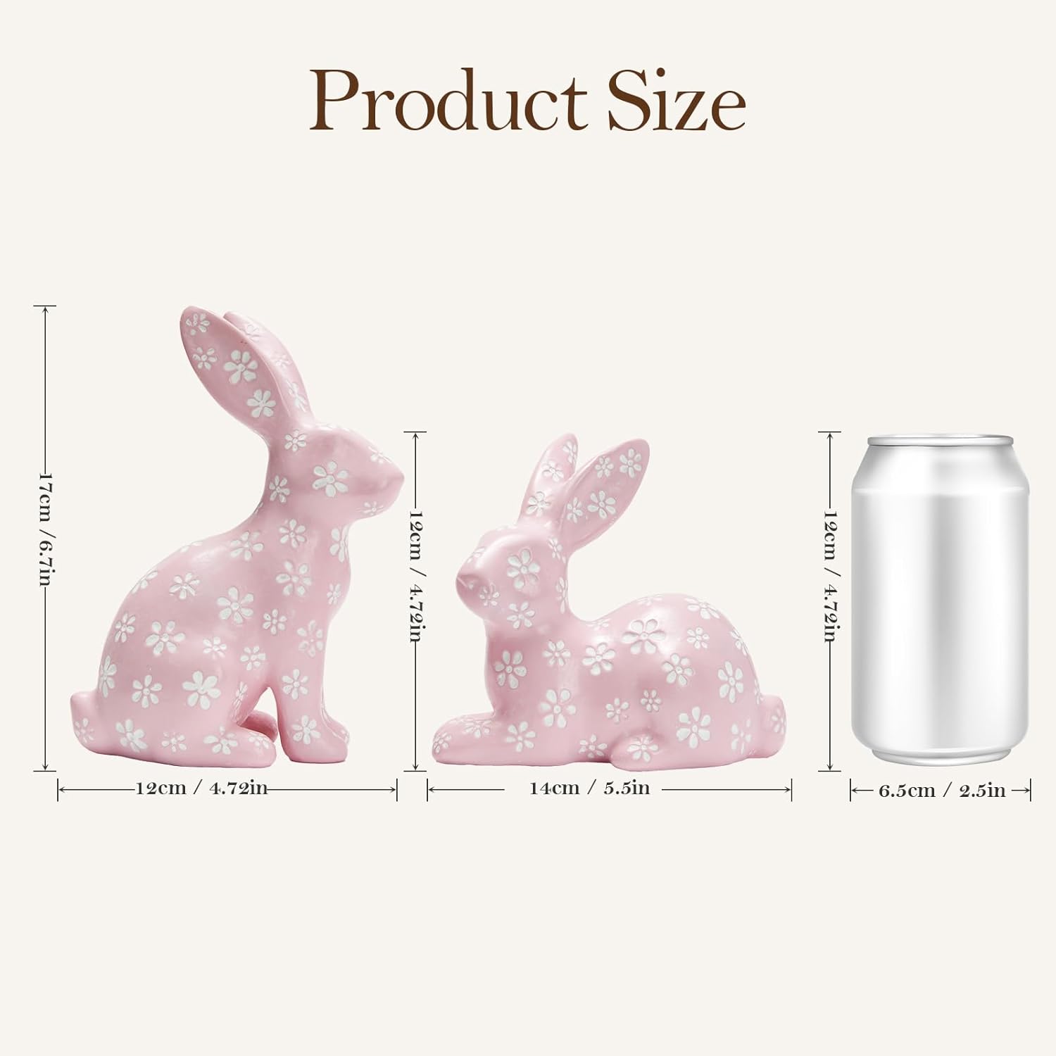 WDS WONDROUS Easter Decorations Floral Bunny Figurines Set, Pink Rabbit Decor with White Flowers, Easter & Spring Tabletop Decor, Farmhouse Home Decor Sculptures for Shelf Coffee Table Mantel