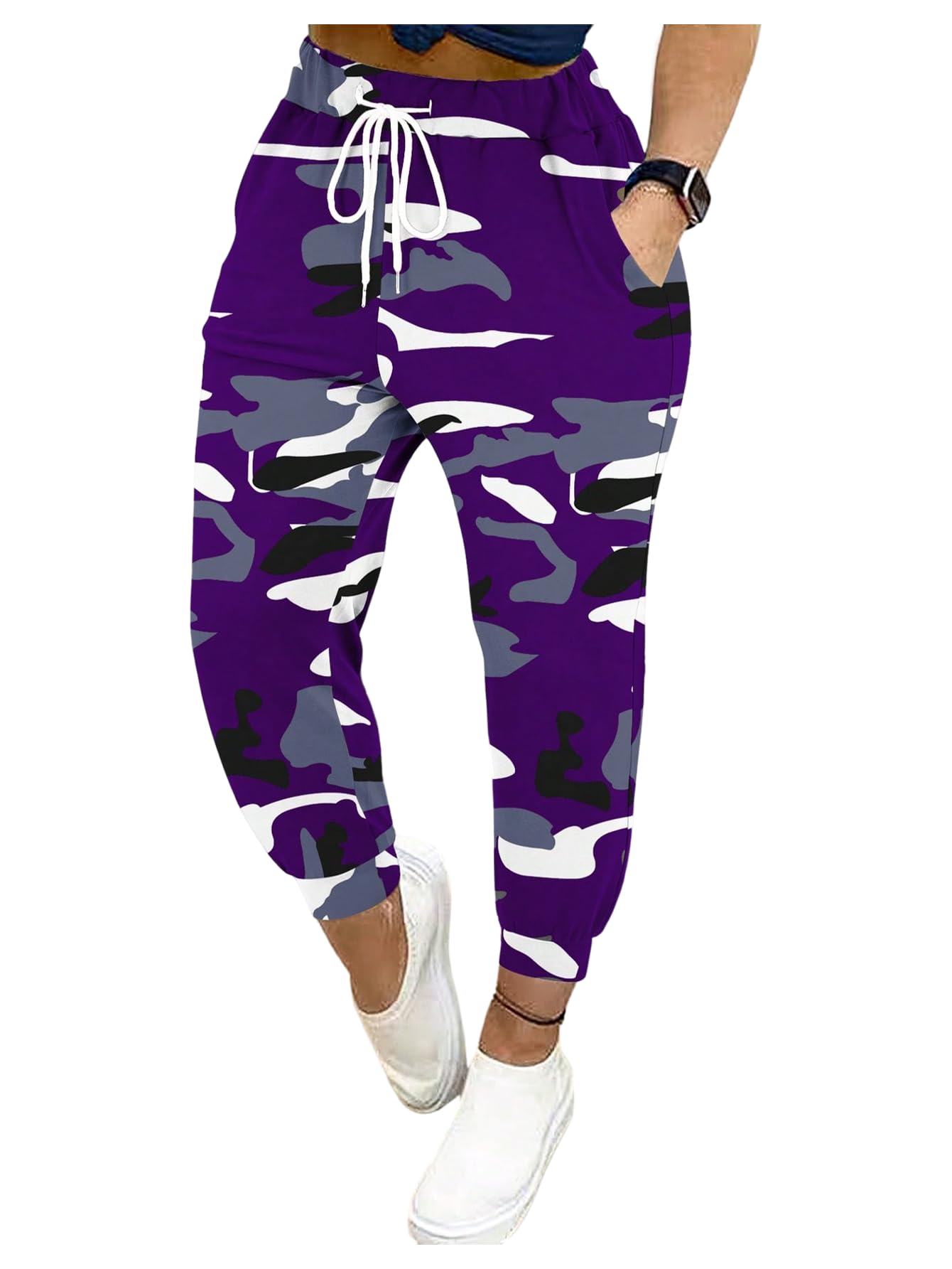 WDIRARA Womens Camo Joggers Drawstring Waist Workout Sweatpants Running Athletic Track Pants
