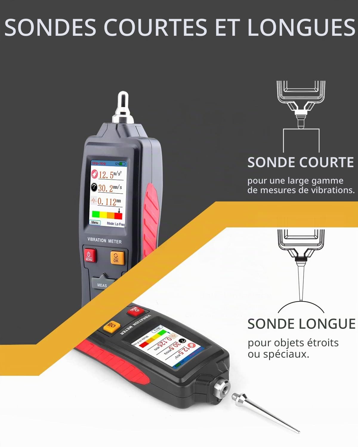 Wintact Testeur de vibration mécanique numérique portable, 0,01 ~ 199,9 mm/s, analyseur de vibrations mécanique, jauge de testeur, accélération, vitesse, mesure de déplacement pour CVC, moteurs,