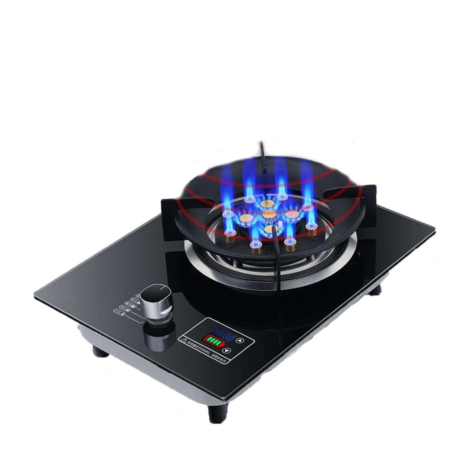 THEGA Cocina De Gas, 5,2 KW, De Vidrio Templado, con Temporizador De Fuego Alto De Nueve Cavidades Y Encendido Automático, Ideal para Cocina, Camping(LPG)