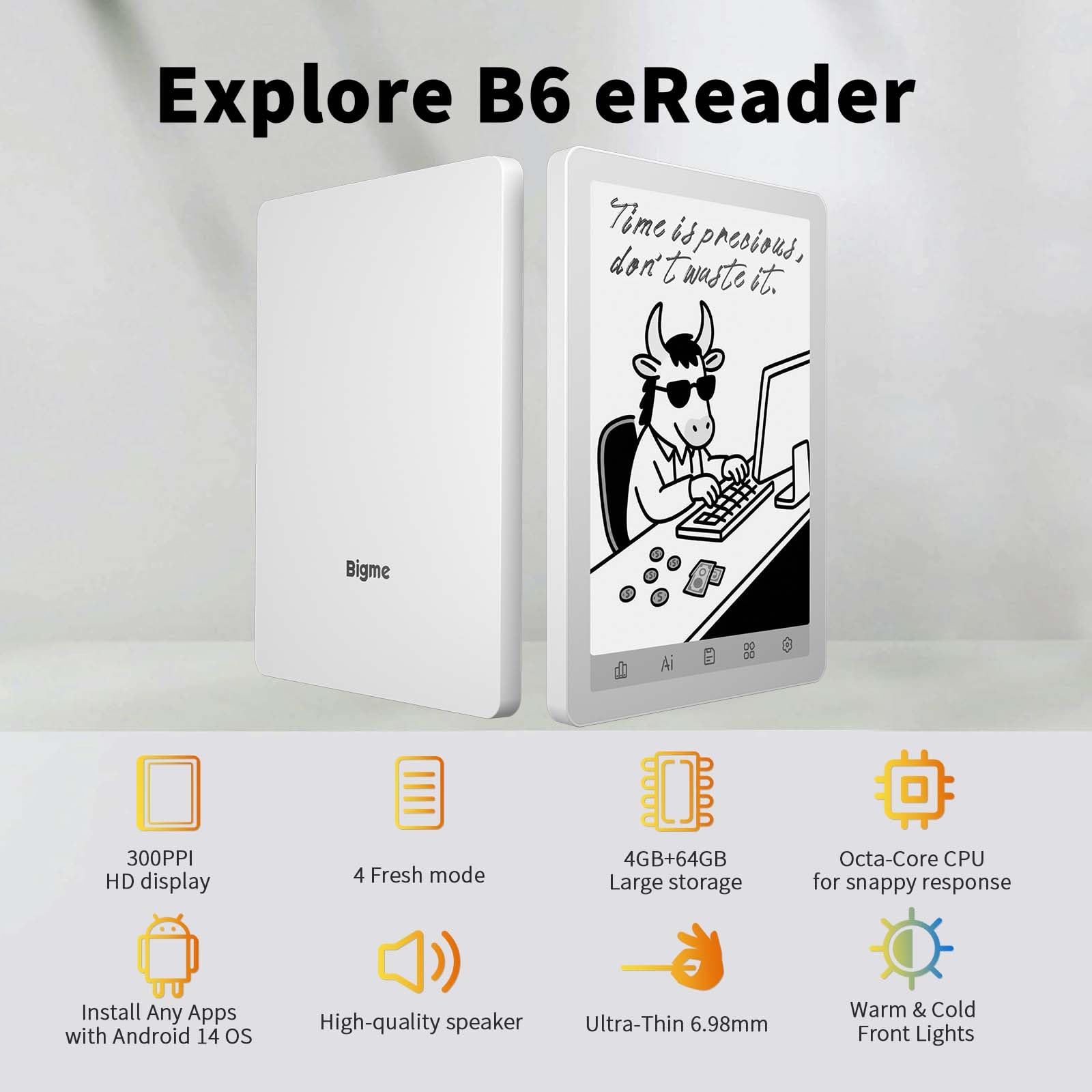 Amazon.com: Bigme B6 Black and White Display E-Reader 4GB RAM +