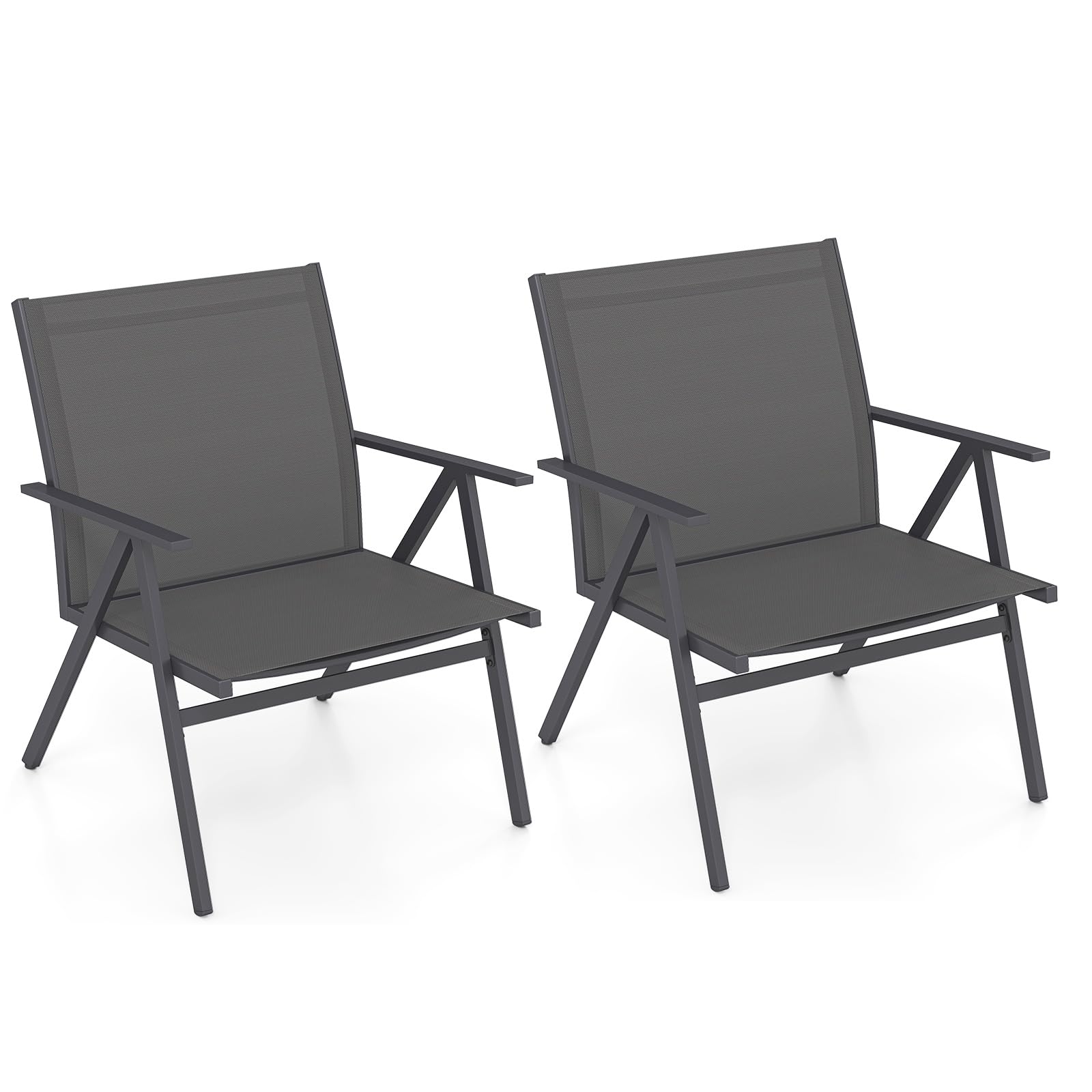 KOMFOTTEU Set di 2 sedie da giardino, da balcone, con schienale traspirante e telaio in metallo, fino a 160 kg, per veranda, balcone