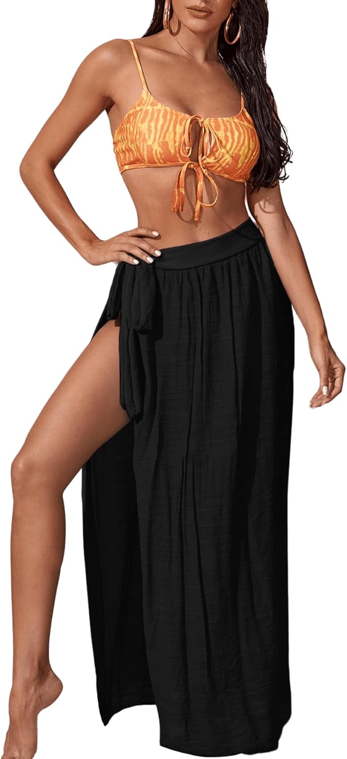 Floerns Women's Sheer Beach Swimwear Cover Up Wrap Skirt Medium Black Pure