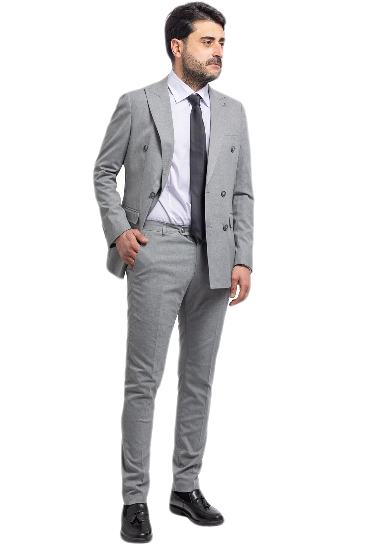 Completo Elegante da Uomo Doppiopetto Abito Cermonia Matrimonio Giacca e Pantaloni Linea Sartoriale Tutte Le Stagioni