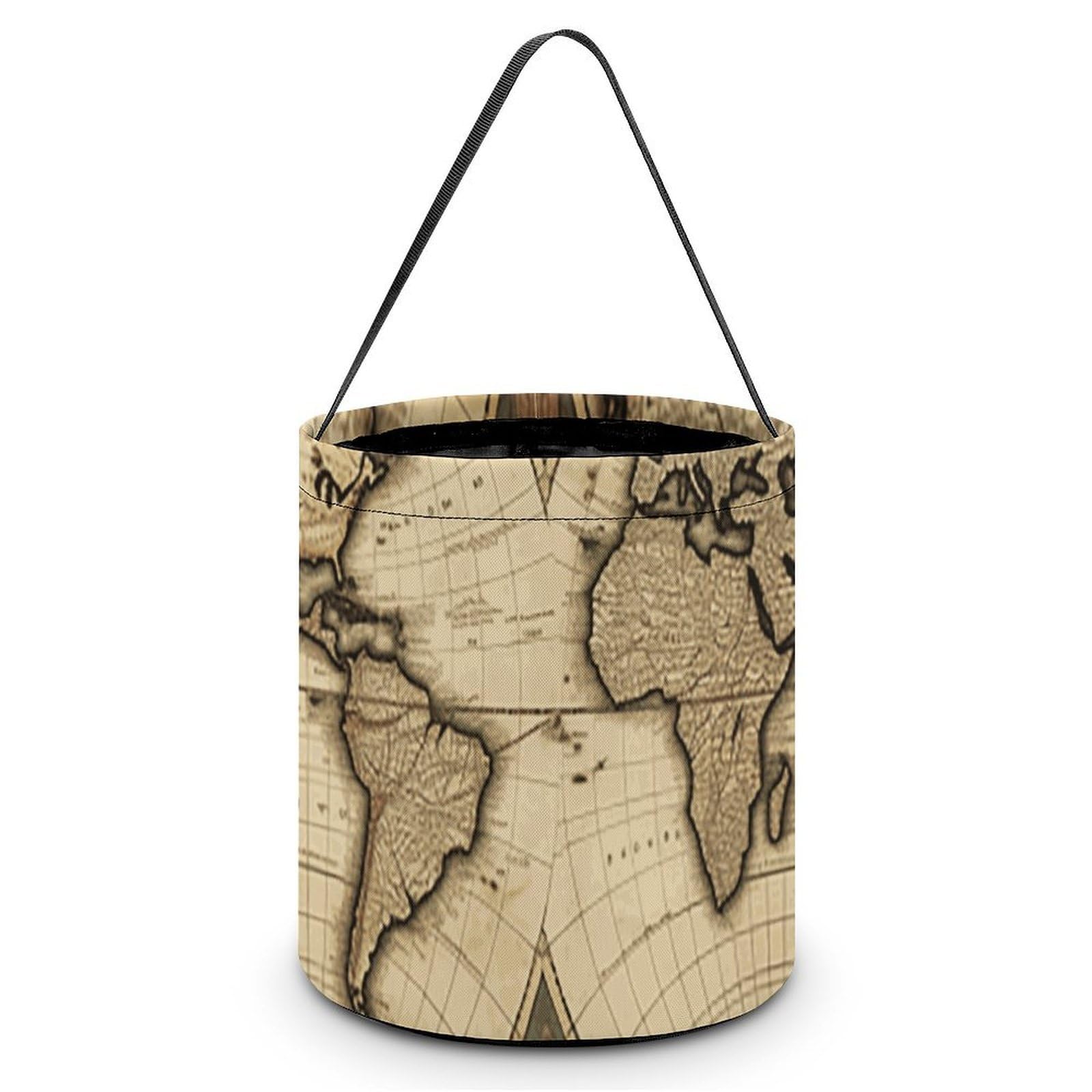 JTREHY World Map Candy Basket Hand-held Portable Candy Basket Collapsible Reusable Candys Bags Trick Or Treat Bags Party Festival Gift Bucket