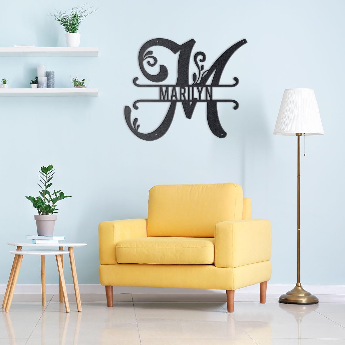 RealSteel Personalized Initial Monogram Wall Art – Custom Family Name Metal Sign | Farmhouse Rustic Home & Front Door Décor | Indoor Outdoor Steel Plaque | Wedding Gift | Black