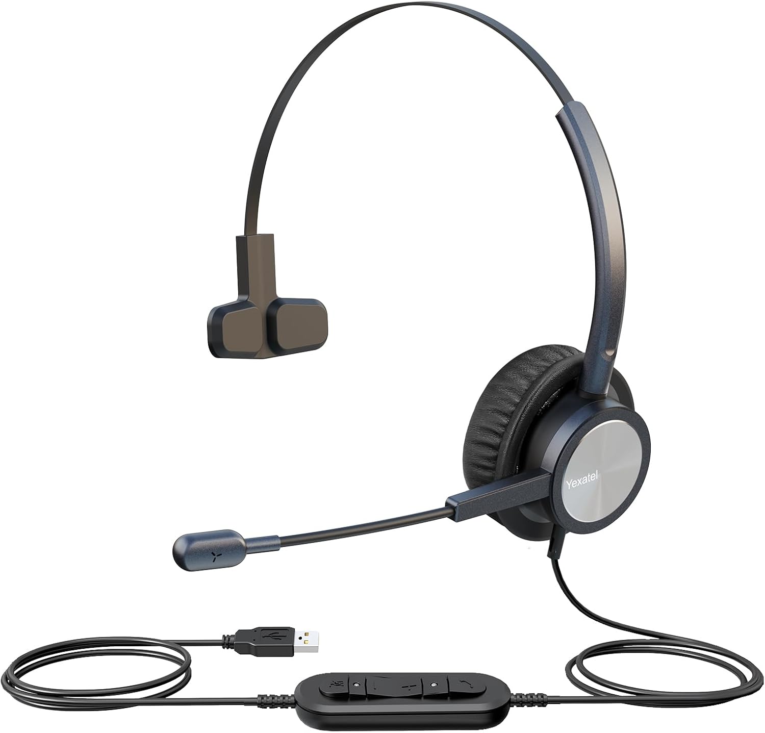 Single Ear USB Headset for PC | Lightweight Design with Mic Mute | Teams/3CX Compatible | Call Center & Work from Home Essentials (Y809BUC, Blue)