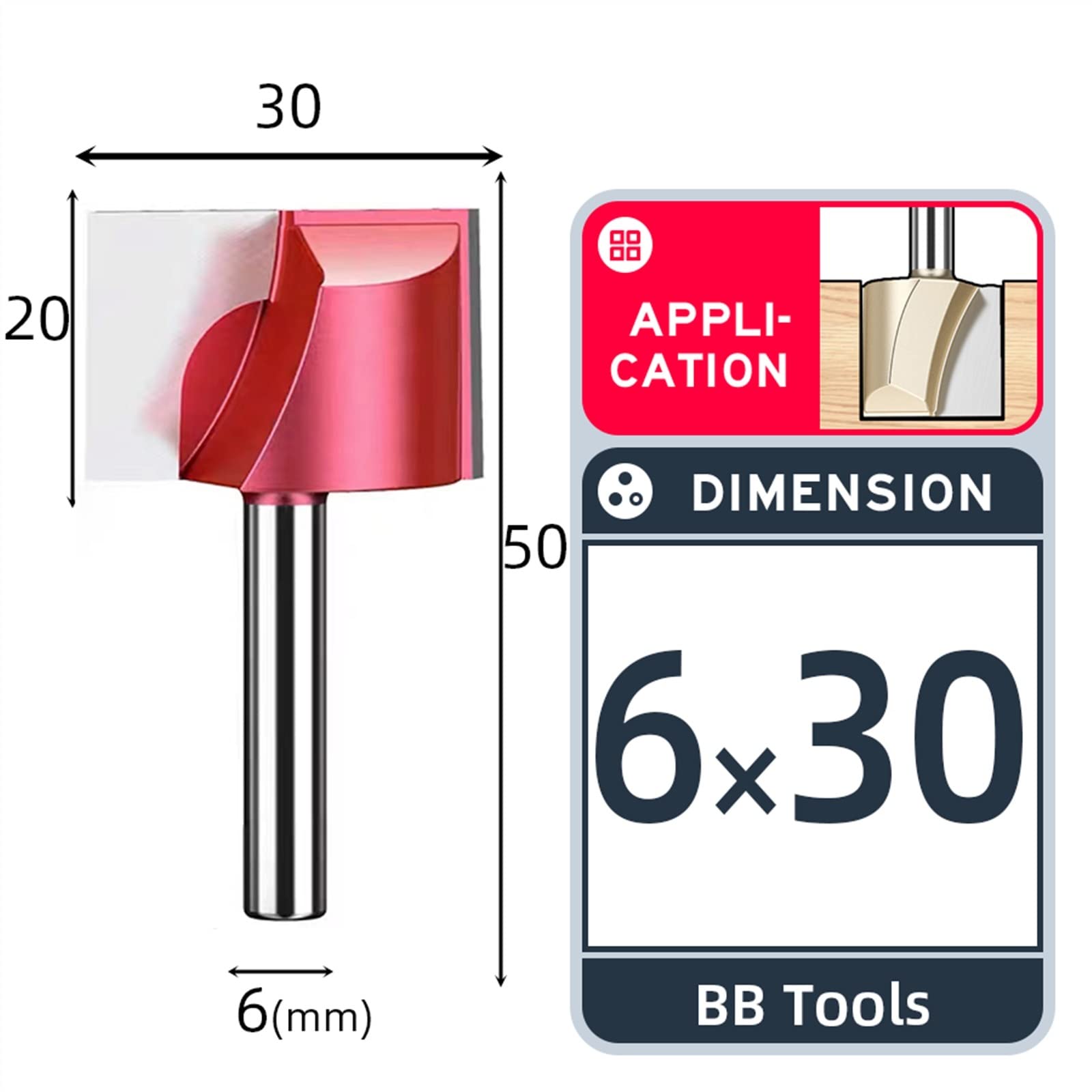 Cleaning Bottom Bit Engraving Woodworking Tools Wood Board End 1/4 1/2 Router Bit 6mm 8mm Shank 1Pcs (Size : 6x30)