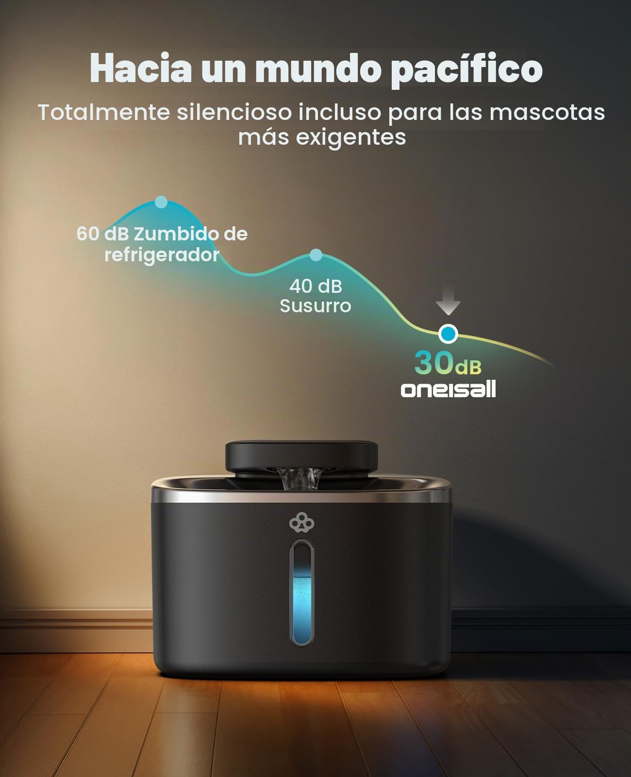 oneisall Fuente de Agua inalámbrica para Gatos para Beber, Fuente de Acero Inoxidable de 3.5 L con Sensor de Movimiento, Fuente de Agua inalámbrica silenciosa Que Funciona con Pilas, Cuenco para