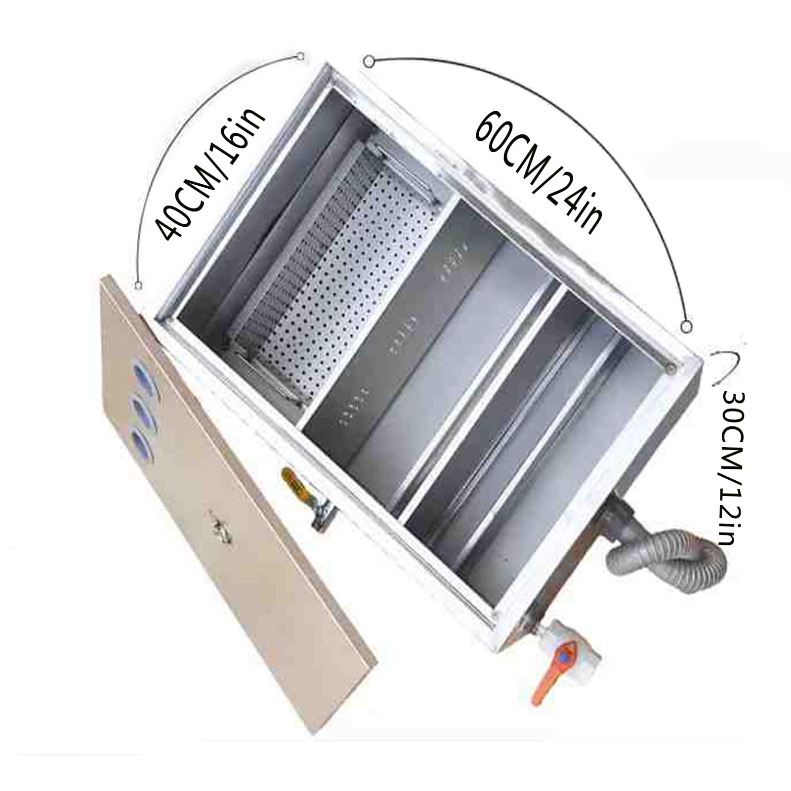 Trampa De Grasa,Trampa De Grasa Comercial Interceptor Inoxidable,Separadores Aceite-Agua,Filtro De Grasa Residual,Acero Inoxidable,Filtro De Grasa Para Residuos De Hostelería,1holes,60*40*30cm