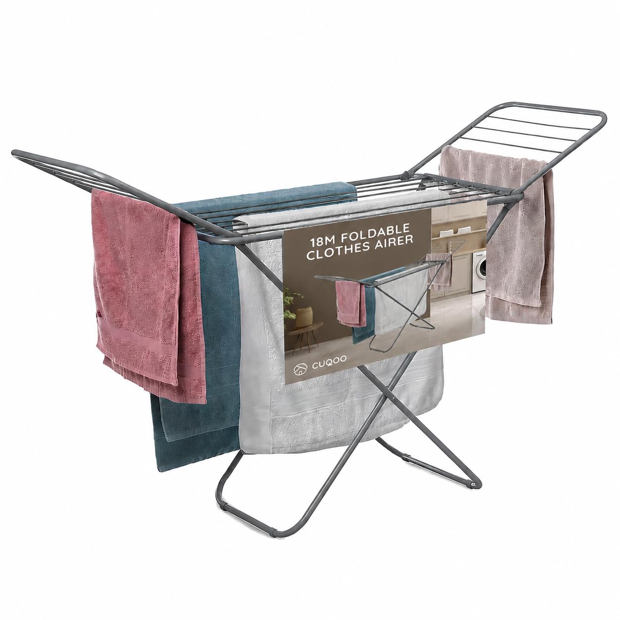 CUQOO Premium Foldable Clothes Airer | 22 Bar Drying Clothes Rack Indoor