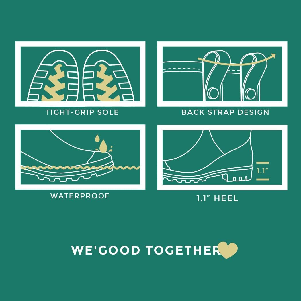 planone Mid Calf Waterproof Rain Boots For Women Anti-Slipping Garden Shoes Comfortable Insoles Stylish Light Rain Shoes Outdoor Work Shoes 8.5 Copper Green