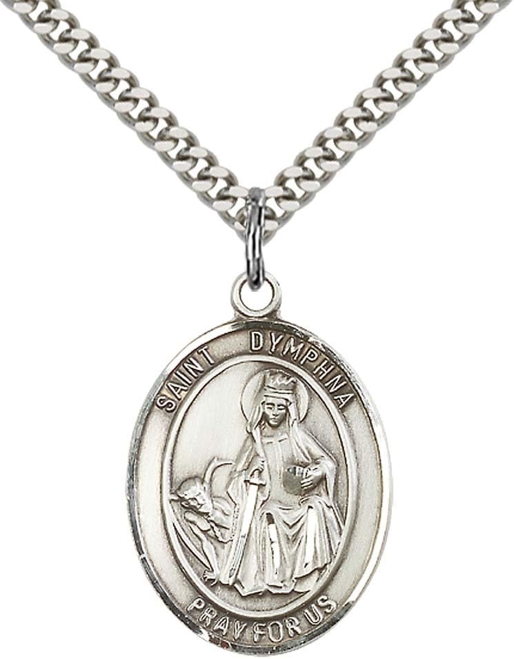 Sterling Silver St. Dymphna Pendant with 24" Stainless Steel Heavy Curb Chain. Patron Saint of Mental Illness/Runaways