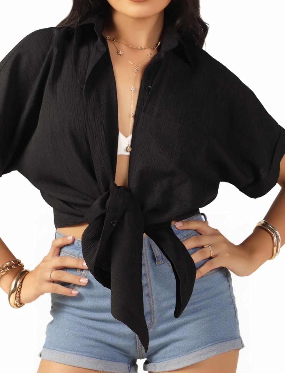 Women Swimsuit Coverup Shirts Button Down Bathing Suit Cover Up Beachwear Blouse Dresses Top for Poolside Beach Travel - Image 4