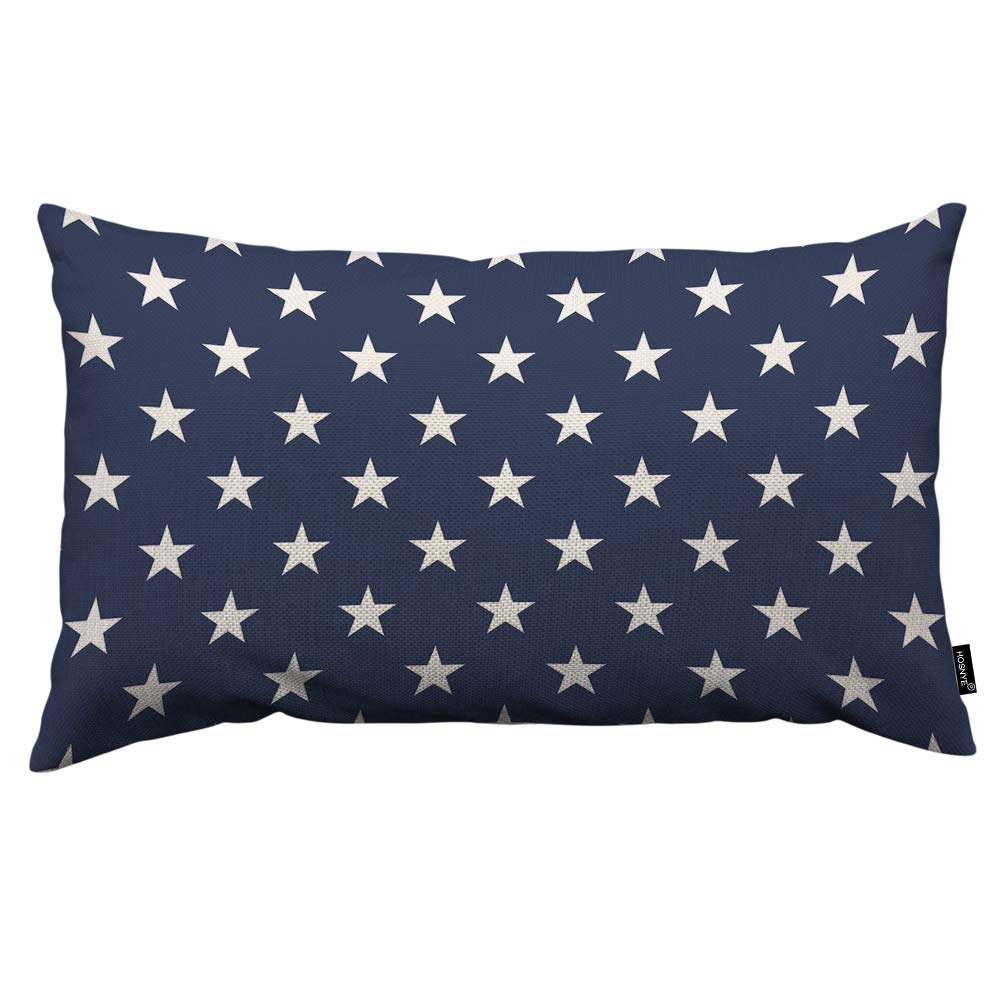 HOSNYE Stars Throw Pillow Cover Blue and White Stars Pattern Linen Fabric for Couch Bed Sofa Car Waist Cushion Cover 12 x 20 inch Pillow Case