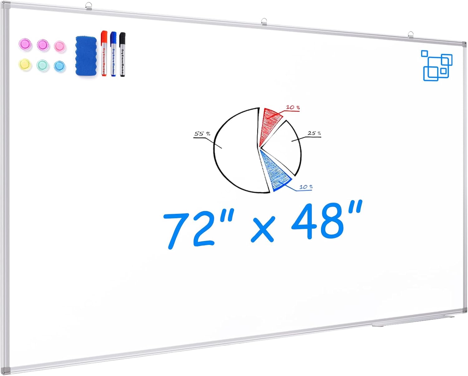 Maxtek White Board Dry Erase 72 x 48, Magnetic Dry Erase Whiteboard for Wall 6' x 4' Wall-Mounted Aluminum Frame Versatile Presentation Marker Board with a Long Pen Tray for Classroom, Office & Home 72x48 White