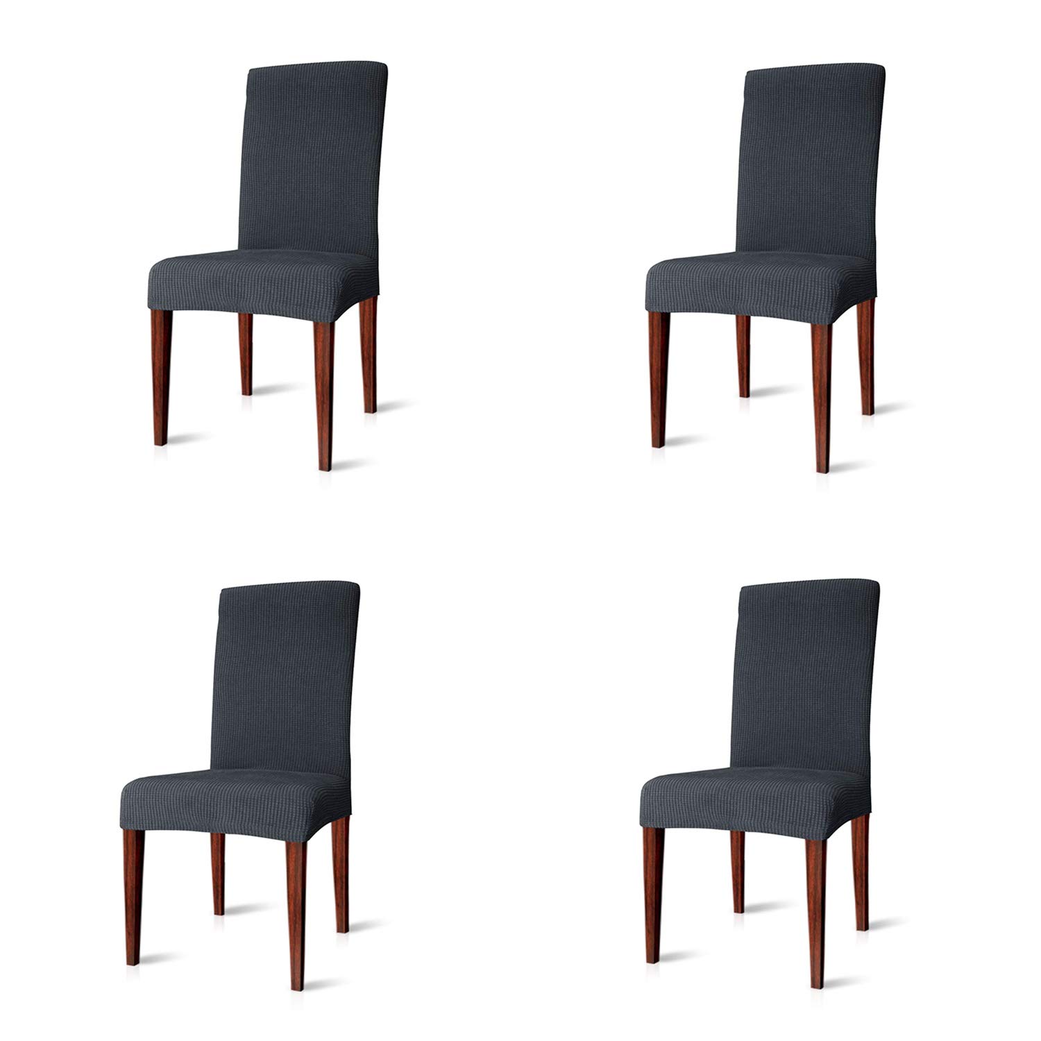 Enova Home Fashion Elegant Knitting Jacquard Polyester Spandex Fabric Stretch Box Cushion Dining Chair Slipcover (Grey, 4)