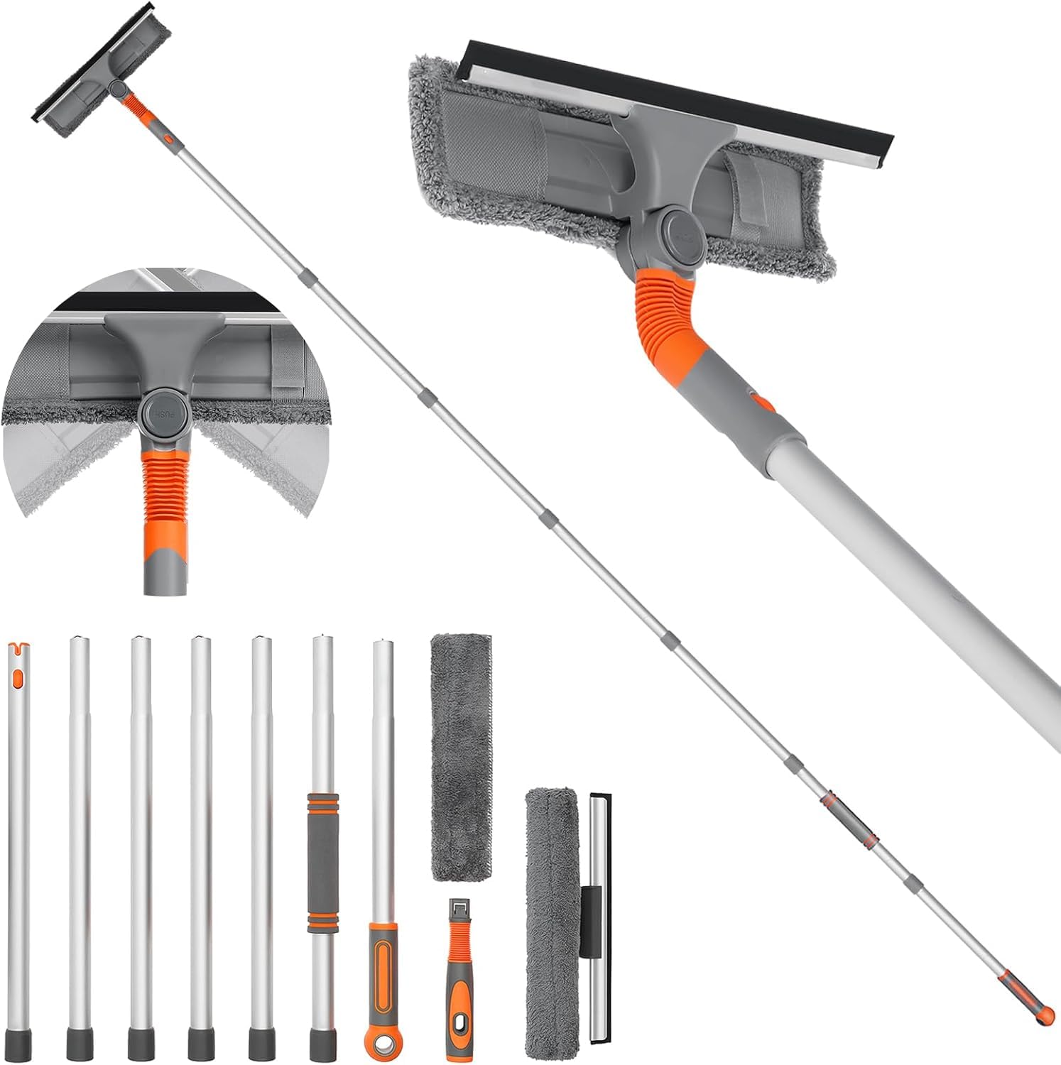 Squeegee Window Cleaner, 2 in 1 Window Shower Cleaning Tool Extension Pole, 270CM Telescopic Window Washing Equipment with Bendable Head, Glass Cleaning Tools for Indoor Outdoor High Windows