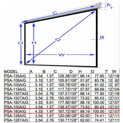 Antra Electric Motorized 180" 16:9 Projector Projection Screen Low Noise Tubular Motor (180" 16:9, Matt White)