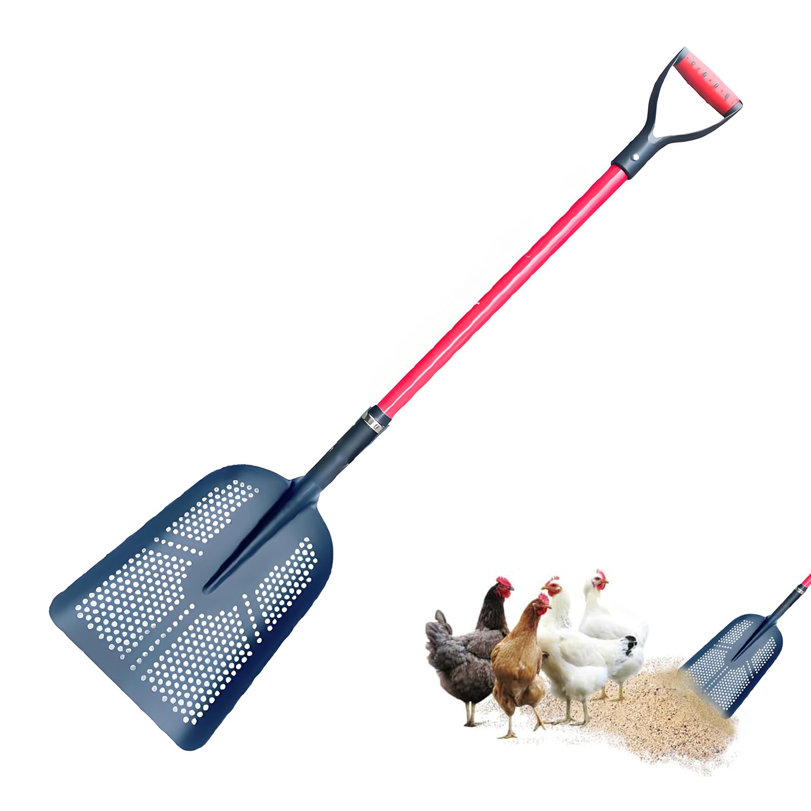Pala para tamizar, tamiz de arena portátil con agujero y mango con fugas, pala para excrementos para arena, excavación en la playa y limpieza de gallineros