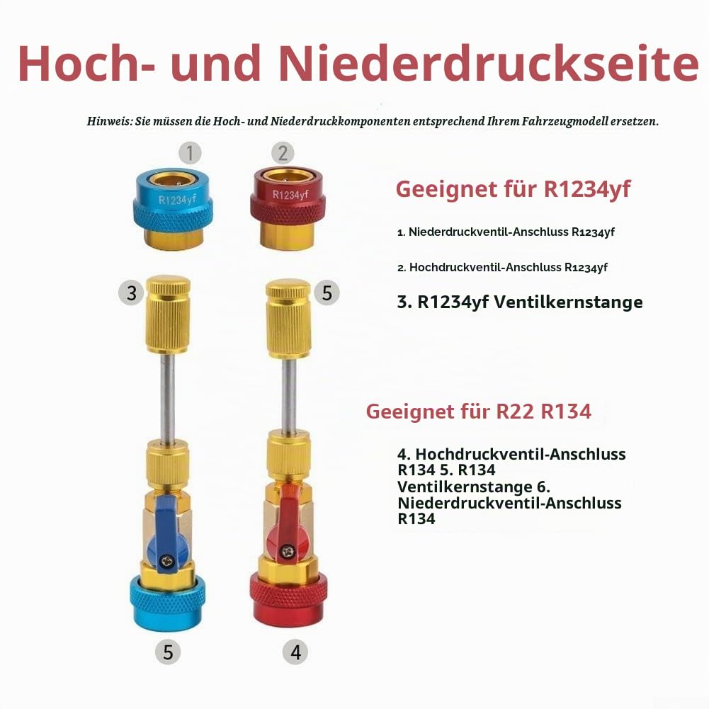 R134a und für R1234yF Auto-AC-Ventilkernentfernungswerkzeug-Set – Bajonett-Griff-Service-Schraubenschlüssel für Standard-, JRA- und AC-Ventile, 45# Carbon