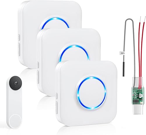 Satisure Timbre inalámbrico para Google Nest Doorbell (cableado, 2. generación) Extensor de timbre con receptor conectado a 58 campanas cableadas