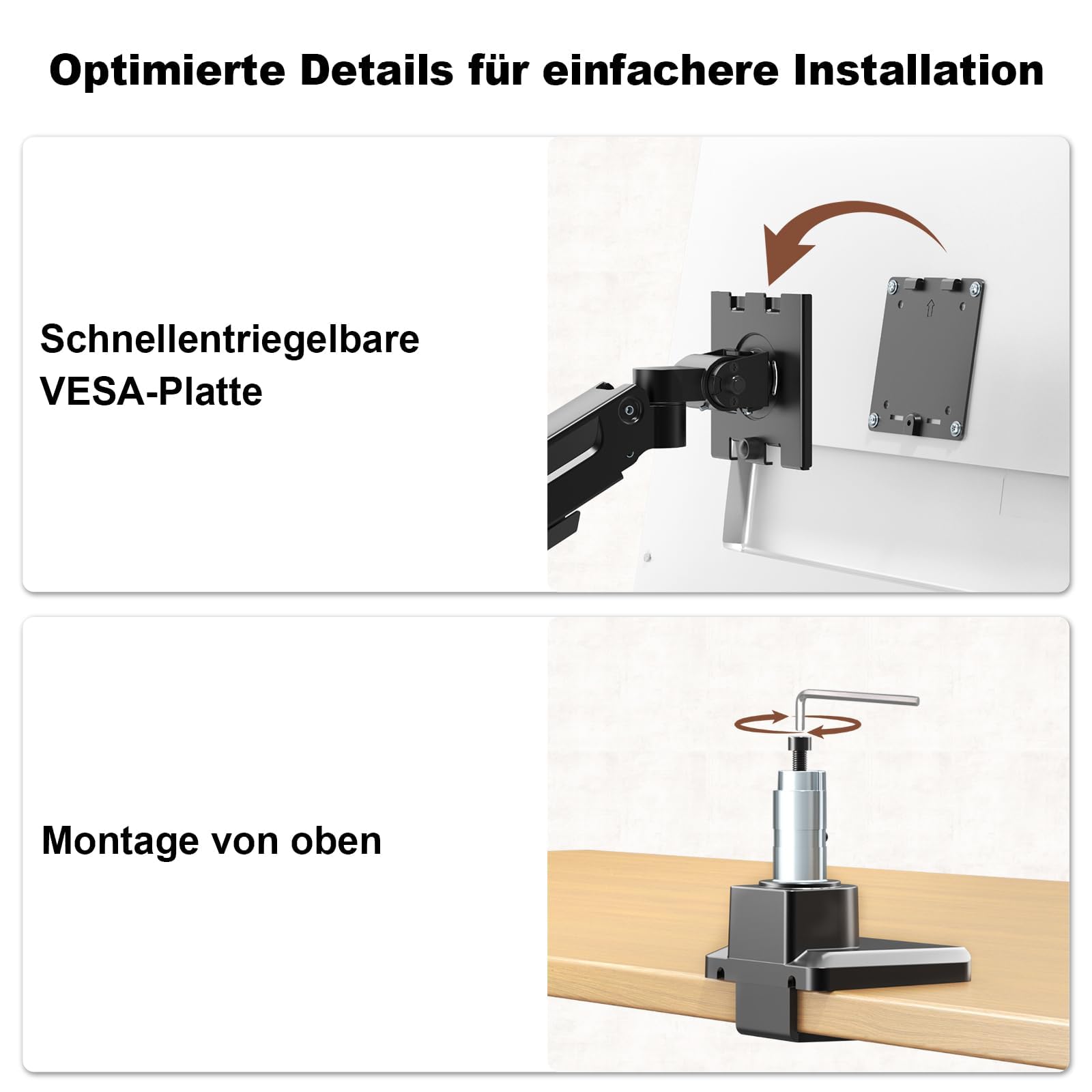 PUTORSEN Monitorhalterung 2 Monitore für 17 bis 49 Zoll Bildschirme bis 20 kg pro Arm, Extra Langer Tischhalterung Höhenverstellbar Schwenkbar für optimale Ergonomie, VESA 75/100mm
