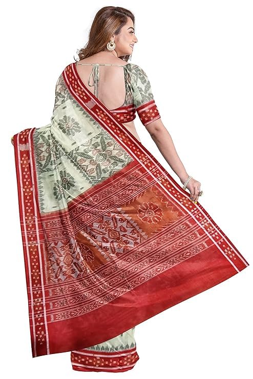 Image of Ikat Women's Cotton Saree, Handmade Pure Cotton Khandua Saree, Ikkat Orissa Traditional Handloom Saree without Blouse