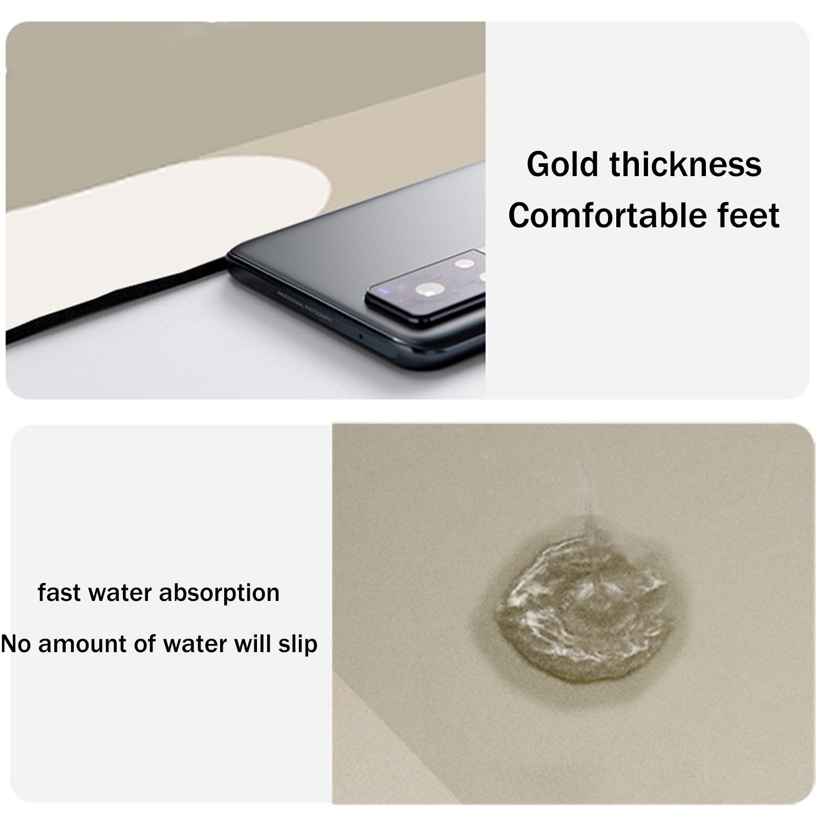Tapis de Bain en Pierre de diatomite, Tapis de Bain antidérapant, Tapis de Douche Absorbant à 4 Couches, Tapis de Bain Lavable, pour Baignoire, Douche, Salle de Bain, Maison,60×90cm,3