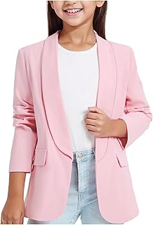 2025 - Niña, manga larga, cuello chal, chaqueta de traje, chaqueta de traje formal, abierto en la parte delantera, bolsillo interior para niños bebé 80