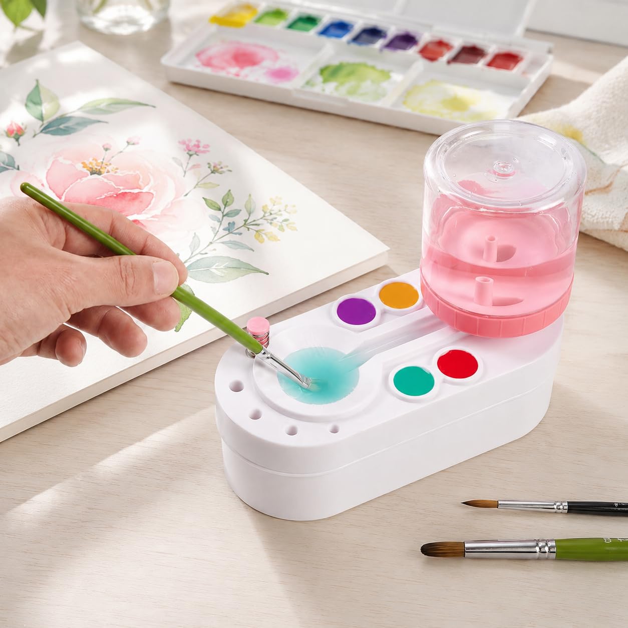 2nd Generation Oil Painting Brush Cleaner Tool with Water Container Paint Pen Washer(Pink)