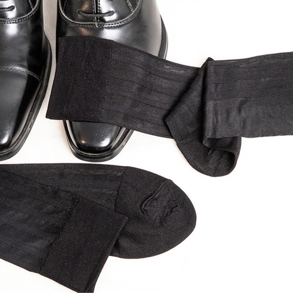 Mens Casual Business Dress Socks Middle Calf Wide Stripe Sheer Nylon Stockings Formal Suit See Through Silk