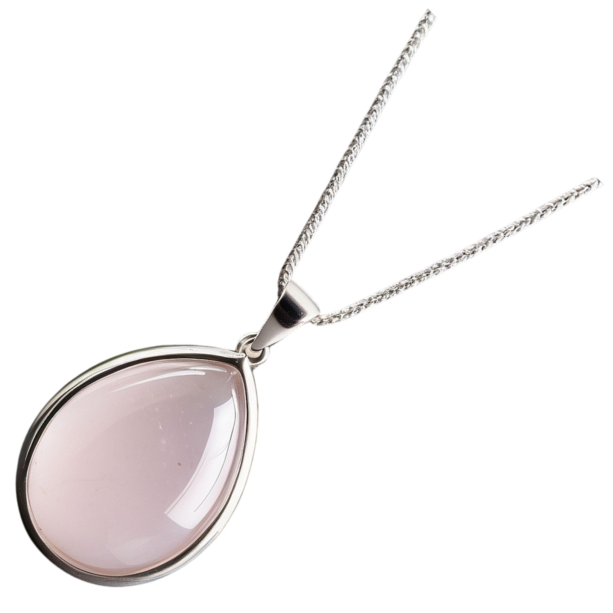 Rosenquarz Halskette Damen aus reinem 925 Sterling Silber - Echter Rosenquarz Edelstein Schmuck - Frauen Halskette in Tropfenform
