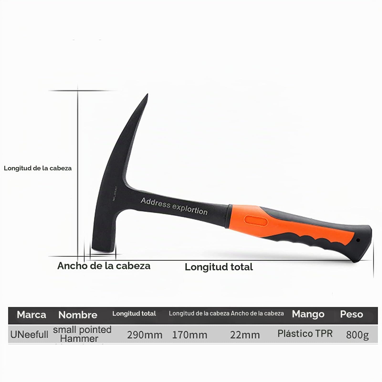 Martillo de exploración geológica - Martillo geológico profesional con punta Herramientas manuales multifuncionales Herramienta de exploración de minerales para geología al aire libre para exploración