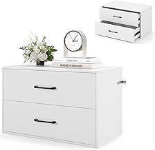 GIANTEX Cassettiera portaoggetti camera da letto con 2 cassetti, armadio portaoggetti in legno con kit antiribaltamento, 4 tasselli, armadio portaoggetti per camera da letto, 60 x 34 x 38 cm (bianco)