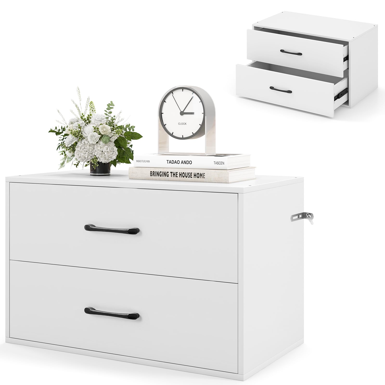 GIANTEX Cassettiera Portaoggetti con 2 Cassetti per Camera da Letto, Mobile in Legno con Kit Anti-Ribaltamento, 4 Tasselli, 60 x 34 x 38 cm, Bianco