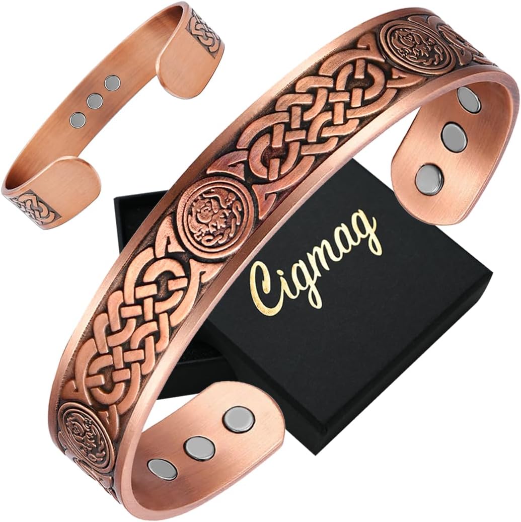 Lymphatic Drainage Magnetic Bracelet for Men Ultra Strength Magnet Solid Pure Copper Adjustable Brazaletes with Present Box (Celtic Knot)