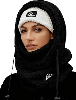 Fleece Balaclava Ski Mask for Men Women, Winter Windproof Hooded Scarf Face Mask, Snowboardingface Mask Cold Weather Hat Neck Warmer Black